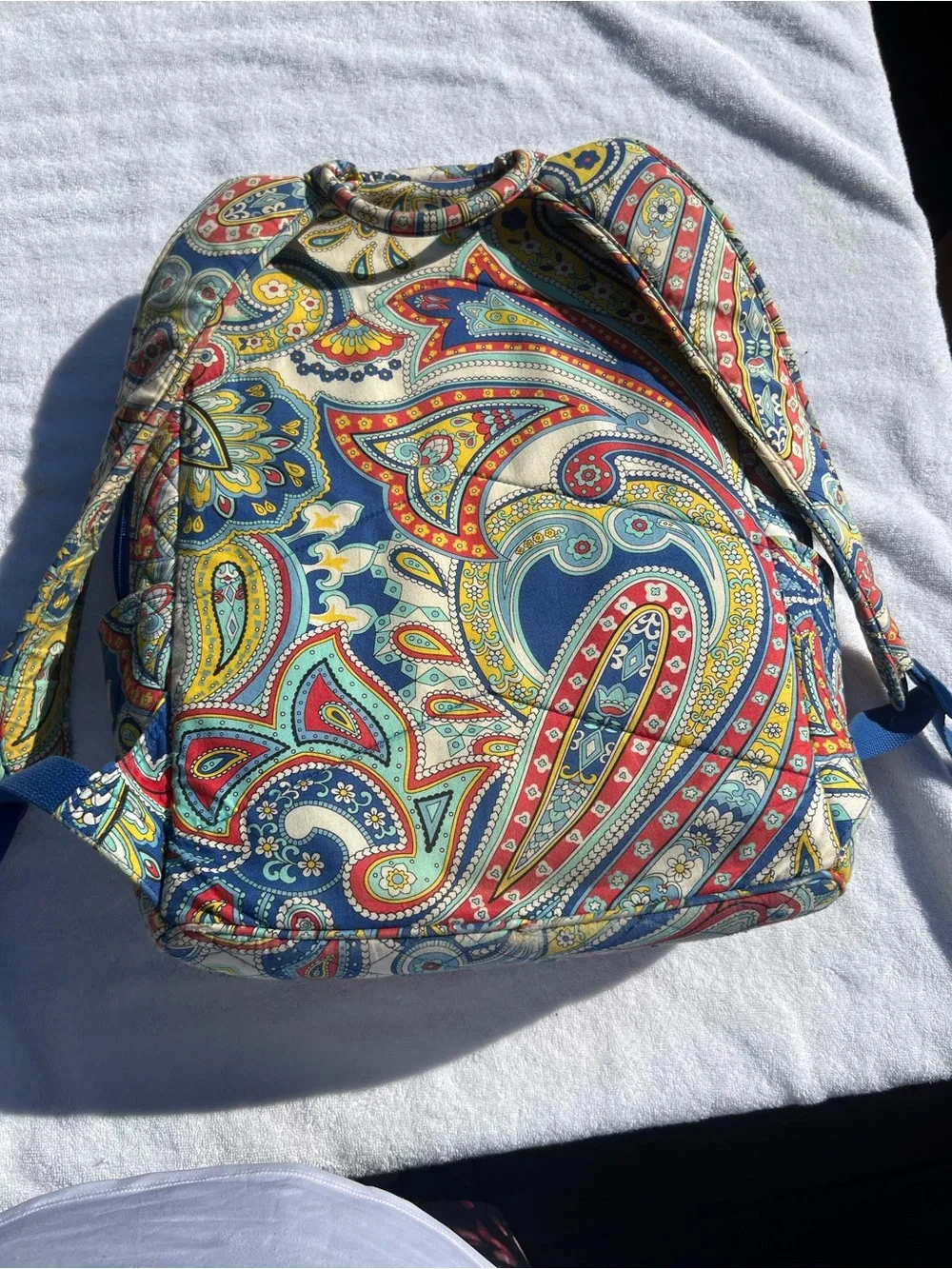 Vera Bradley Paisley Quilted Backpack in Blue, Yellow & Red